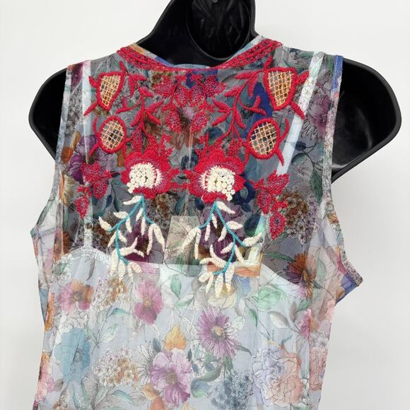 Johnny Was Biya Maxi Dress S Embroidered Mesh Floral Sheer Sleeveless Slip Mazzy - Picture 8 of 12